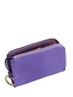 NWT Vera Bradley Sheepskin Leather Zip Card Case with Keyring Metallic Purple